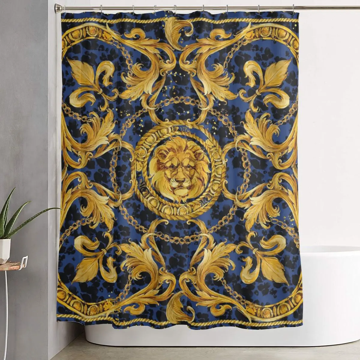 

Golden Lion Baroque And Damask Ornament Shower Curtain Bathroom Polyester Waterproof Bath Curtains with Hooks