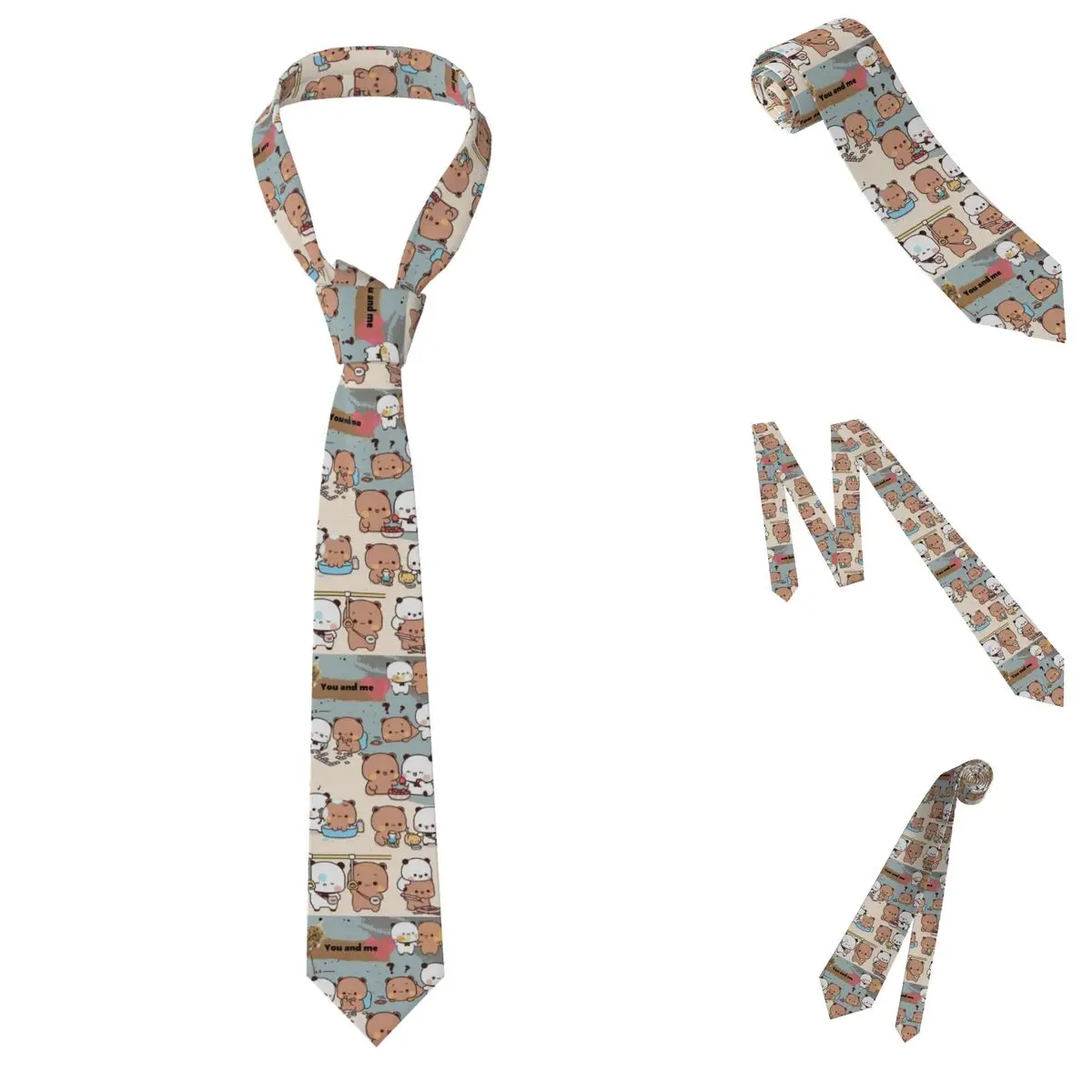 Bubu Dudu Panda Bears Cartoon  Necktie for Men Silk Polyester 8 cm Neck Ties Wedding Business Tie Casual Gravatas