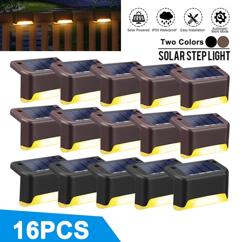 Solar Deck Lights Outdoor LED Waterproof Step Lights Warm White Garden Fence Lights For Patio Stair Yard