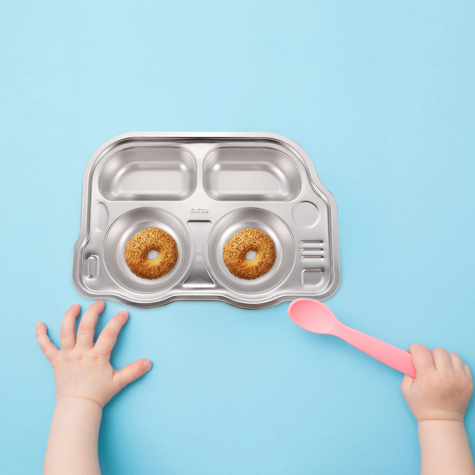 

Stainless Steel Divided Plate For Core Compartment Food Serving Lunch Dinner Tableware School Household Kids Eating Plate Food