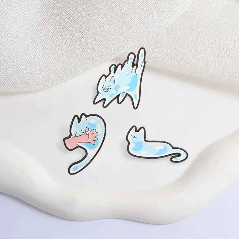 Niedliches Flüssigkatzchen-Emaille-Pin-Set, Kawaii Flüssigtier-Legierungsbrosche, Anstecknadel, Schmuckgeschenk für Freunde – Detail 6