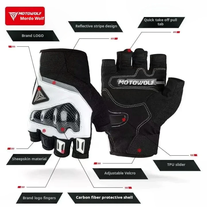 

MOTOWOLF Half Finger Gloves For Bicycle Riding gloves with carbon fiber protection Motorbike Gloves