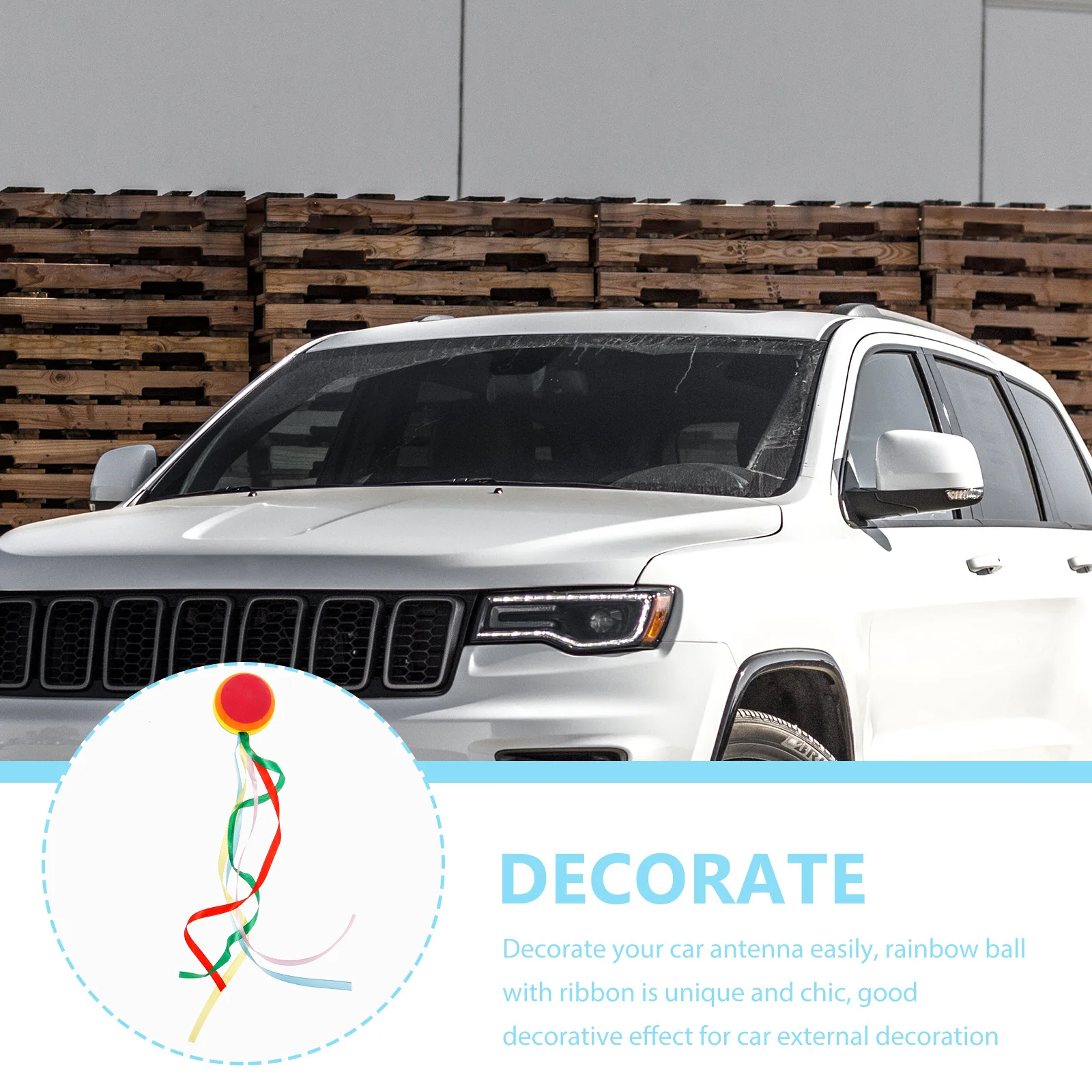 

Car Antenna Rainbow Ball Roof Ribbon Decoration Cute Cartoon Car Top Accessories Vehicle Antenna Toppers Easy Install Durability