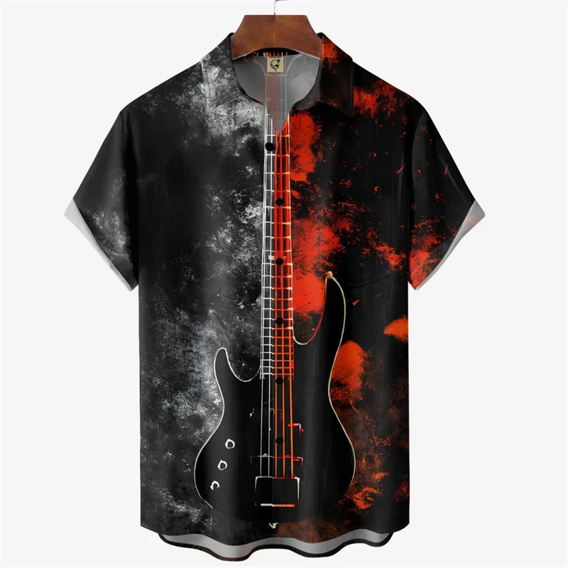 Summer Men's 3D graphic guitar Hawaiian Shirts vintage musical instruments Printed Tops women Fashion Casual party beach shirt