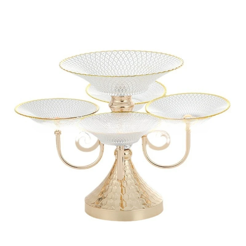 High-value Nordic multi-layer belt rotating belt Phnom light glass fruit plate household tea table snacks dessert display rack 5