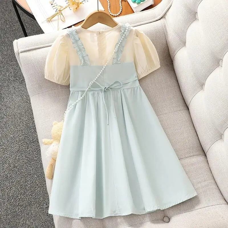 Children's Clothing Spring And Summer Clothing Dress Polyester Big Girls Summer Sweet Princess Layered Short Sleeve New Style