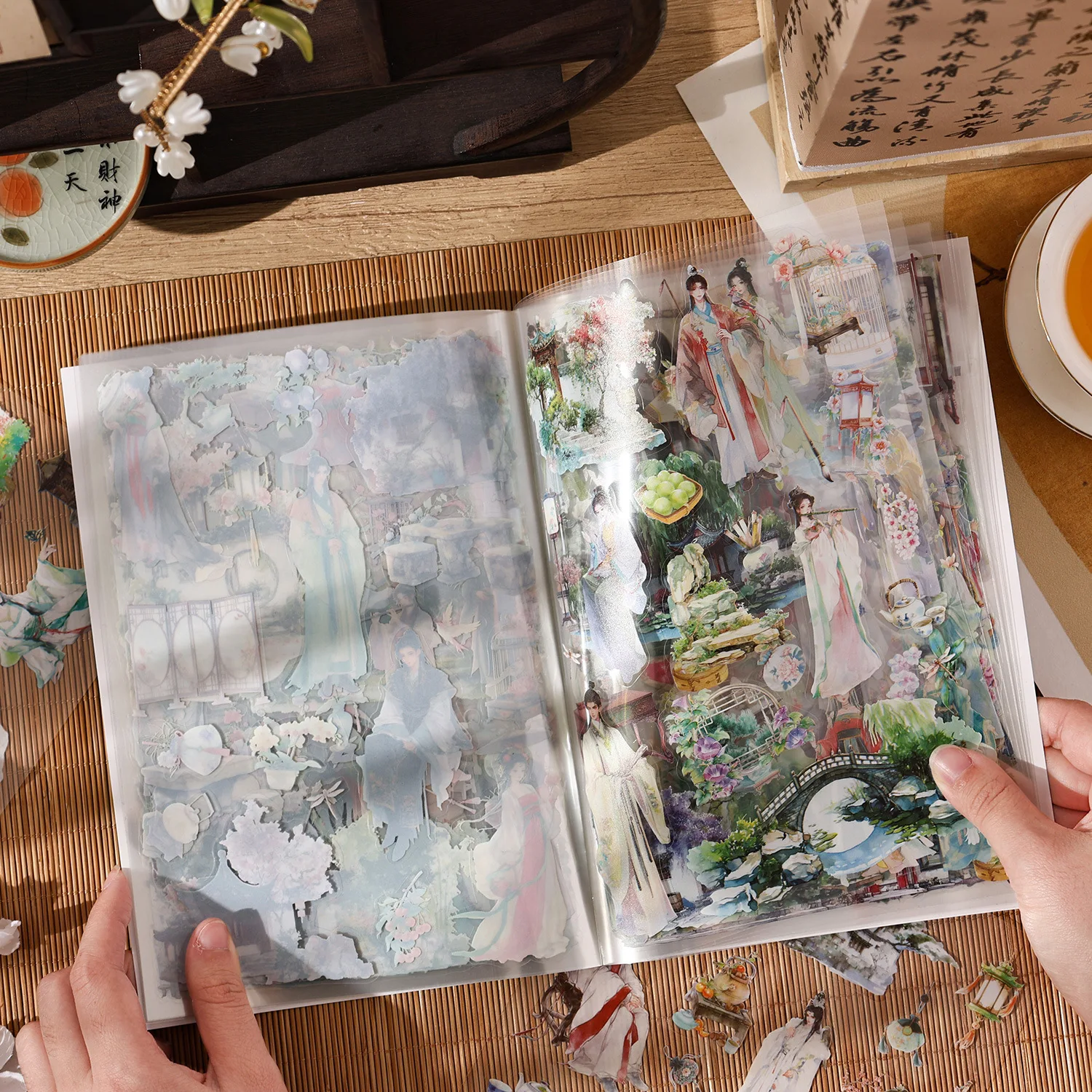 

20 листов традиционных наклеек с пейзажами в стиле туши, набор для декоративного творчества в древнекитайском стиле, для проектов DIY