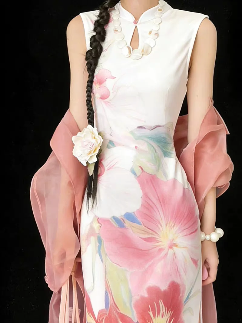 

Double-Sided Wear Floral Qipao Dress New Chinese Style Retro Floral Print Breathable Long Skirt Women's Summer Fashion Dress