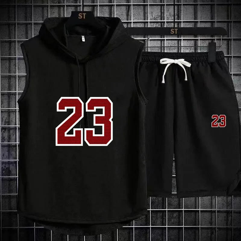 New Summer Men\'s Two Piece Set CasualT-Shirt and Shorts Set Mens Sports Suit Fashion Short Sleeve Tracksuit Hooded T-shirt