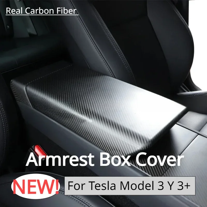 For Tesla Model 3 Y 3+ Armrest Box Cover Toray 3K 240G Real Carbon Fiber Snap-in Type Installation Car Modification Decoration