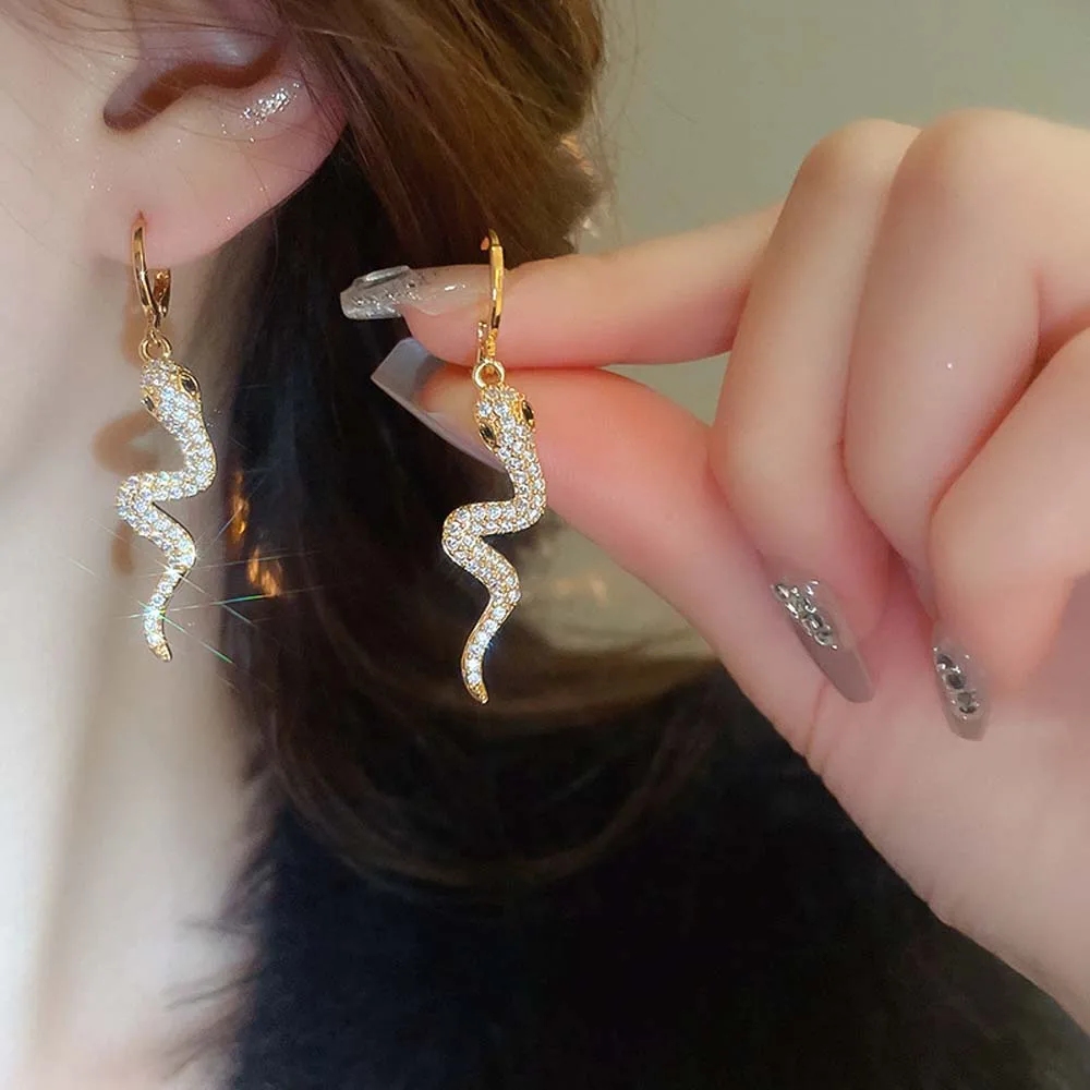 S-shaped Snake Snake Earrings Jewelry Accessories Fashion Ornament Korean Style Earrings Gold Color Copper Zircon