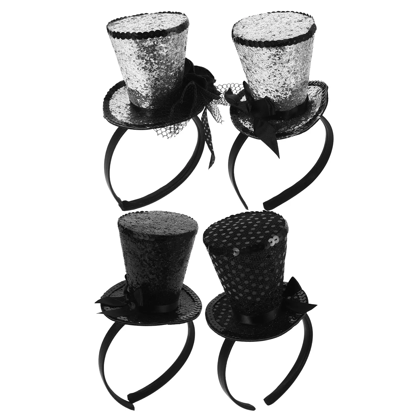 

Набор из 4 мини-шляпок-федорелок с пайетками для женщин и девочек: аксессуар для костюма на Хэллоуин, Рождество, день рождения, карнавал, чаепитие