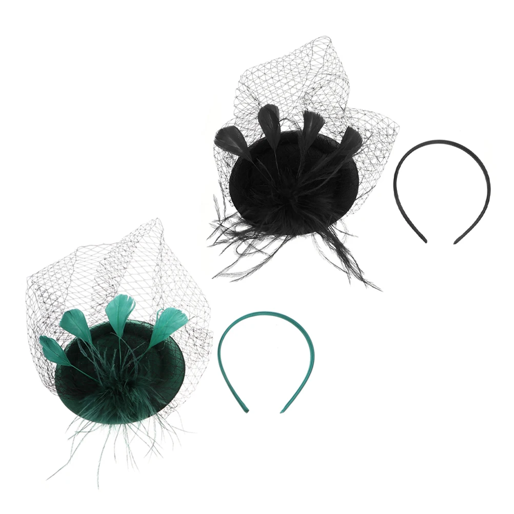 

2 Pcs Hat Mesh Headband Bride Wedding Veil Mini Bridal Fascinator Accessories Plastic with Dinner Party Dress for Tea