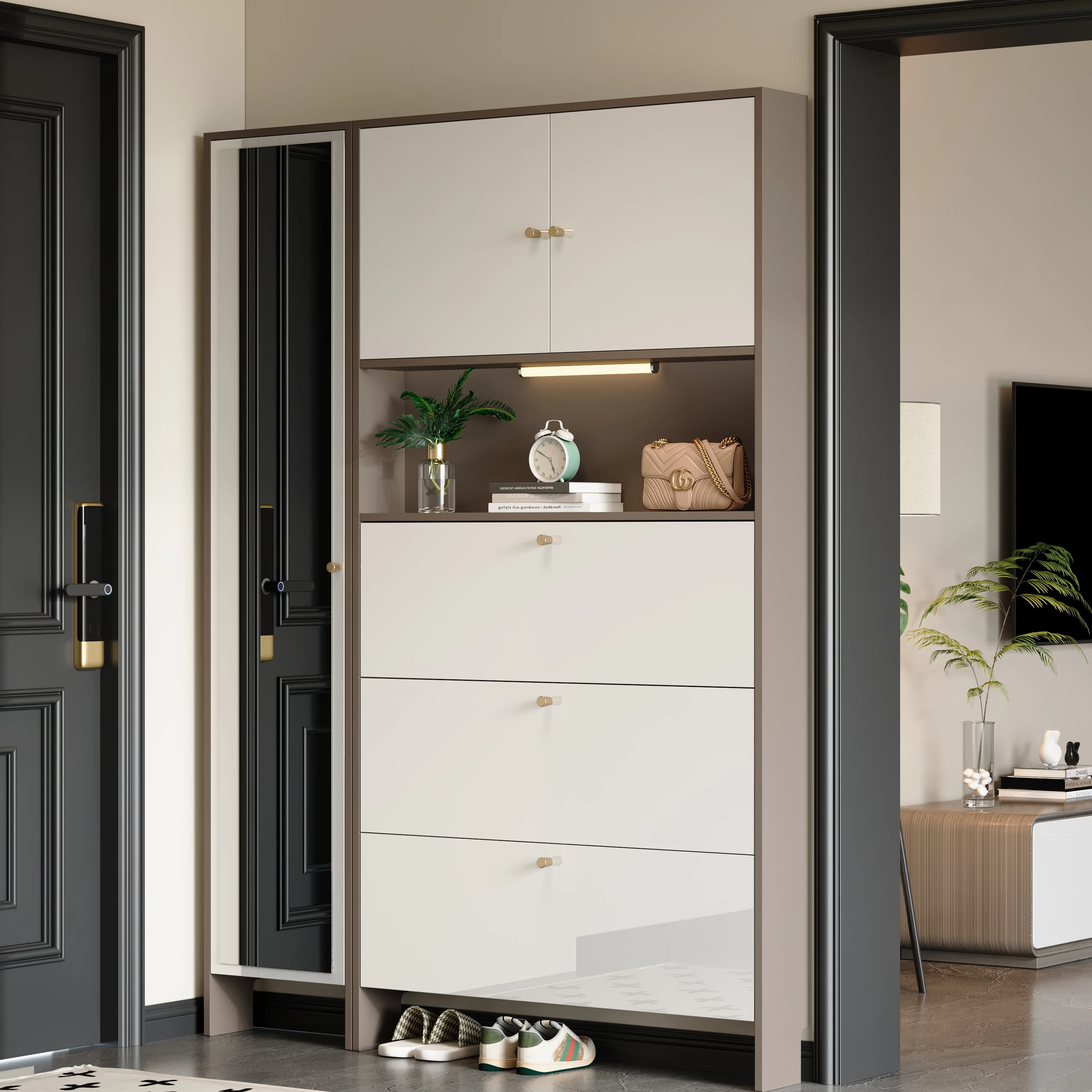Solid wood lacquered shoe cabinets, household entrance cabinets, outer corridors, corridors, large capacity