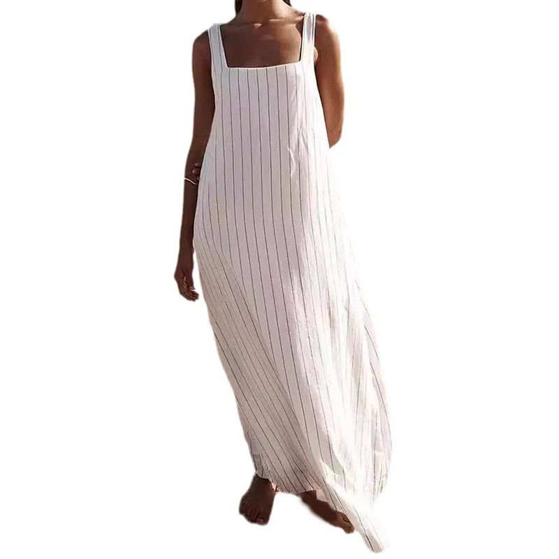 Robe longue rayée à encolure carrée pour femmes, robes Maxi pour femmes, robe de plage Boho, élégante et sexy, robe éducative, mode 2024