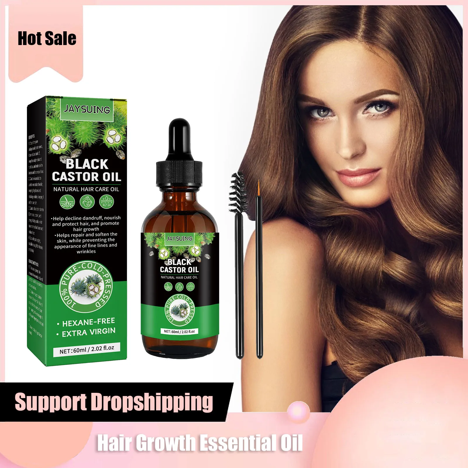 

Hair Growth Essential Oil Dense Regrowth Nourishing Repair Split Ends Dry Baldness Moisturise Strengthening Black Castor Serum