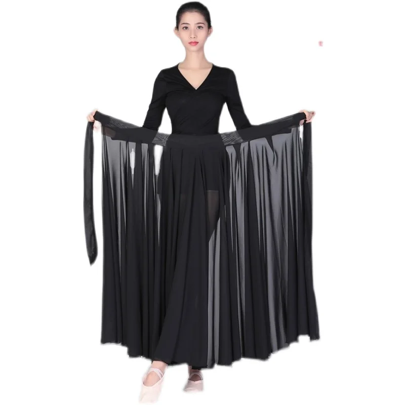 Classical 720 Degree Dance Skirt Long Stage Performance Half-length Practice Chiffon Skirt for Women in Their 20s to 50s Poly...