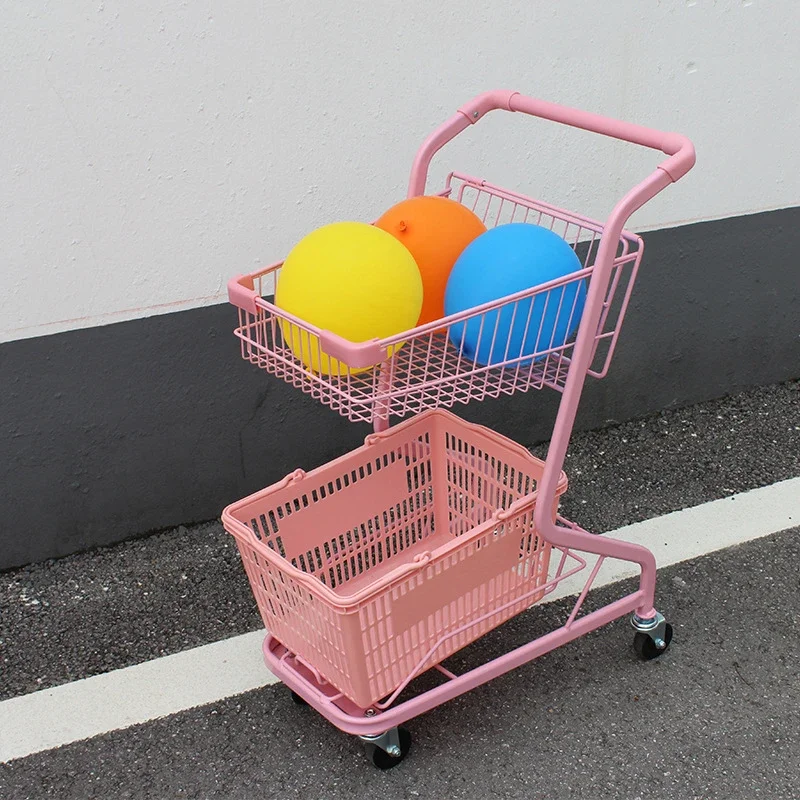 grocery Supermarket 2 tiers Shopping Trolley Carts party Shopping hand push cart with wheels