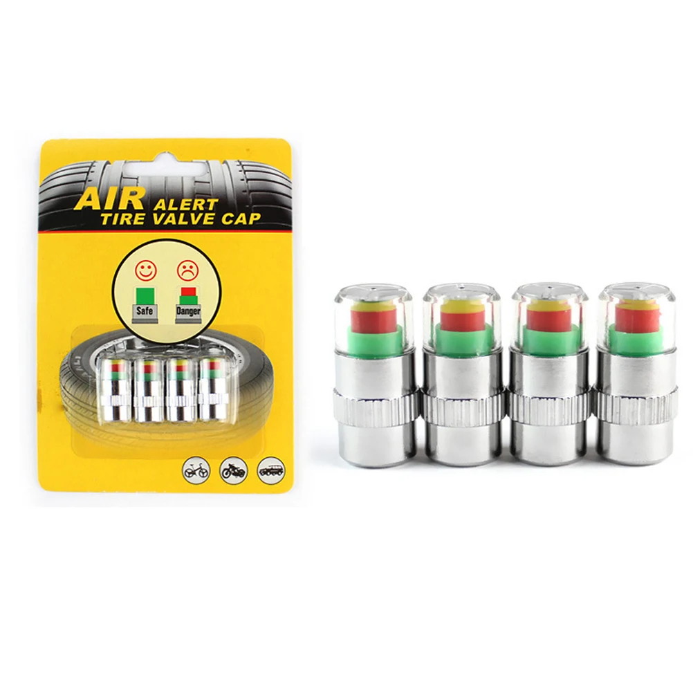 

4Pcs Car Tire Pressure Sensor Caps Monitoring Green Yellow Red Visual Indicator for Motorcycle Bicycle Tire Wear Safety