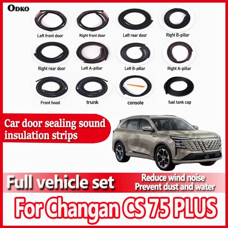 For Changan CS75 PLUS Car Door Seal Strip Rubber Noise Insulation Dustproof Seal Strip Not easy to Fall off Car Accessories 12Pc