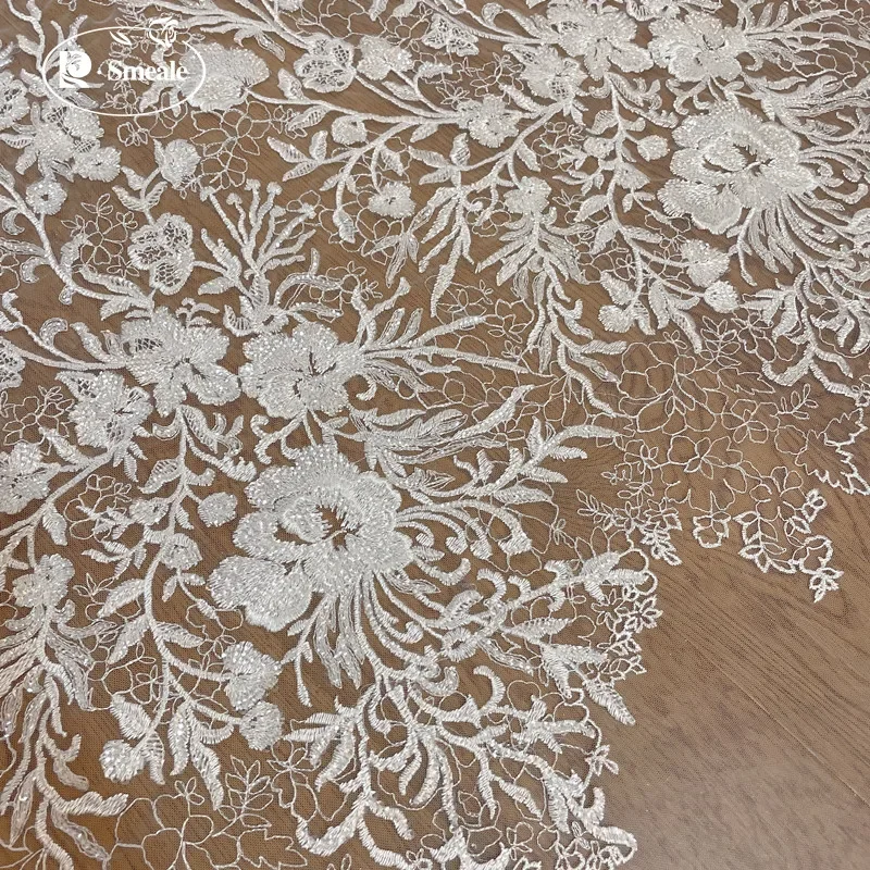 New Fashionable High Quality Net Yarn Embroidery Flower Leaf Branch Lace Fabric, Wedding Dress Cloth, DIY Material Accessories
