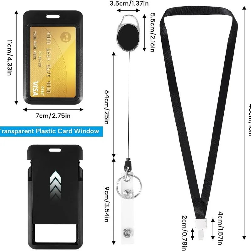 Soporte de plástico para insignia, funda para permiso de trabajo con carrete de insignia, cordón, funda para tarjeta de trabajo, soporte para tarjetas de identificación, correa para el cuello