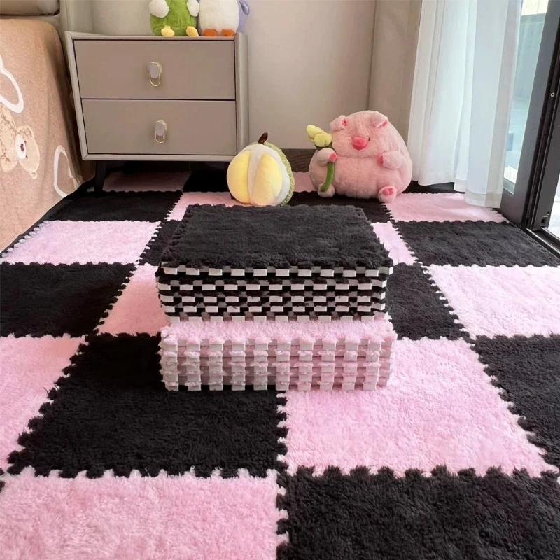 Summer short-haired carpet, bedroom girl ins-style bedside tatami princess room full patchwork foam floor mat