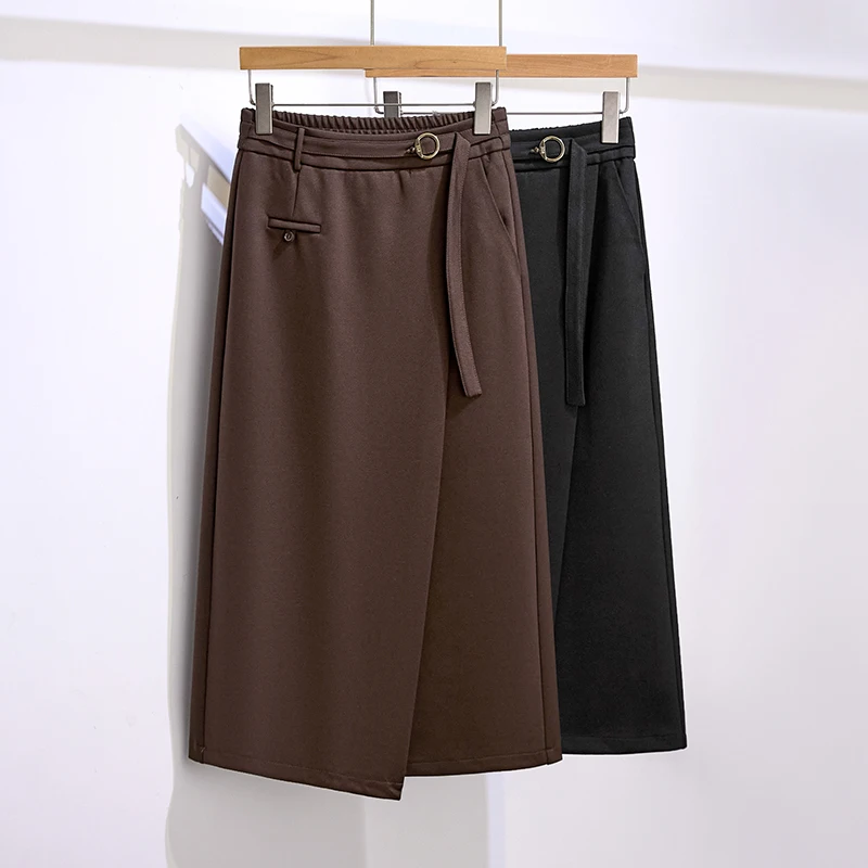 

High Waist Midi A-Line Skirt Women's Faion 2025 Autumn New Sle Belly Covering Asymmetric f-length Skirts