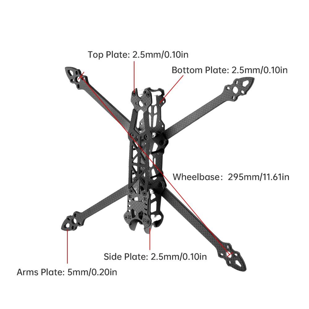 DashRC 7-Inch FPV Drone Frame Kit, 295mm Carbon Fiber Frame
