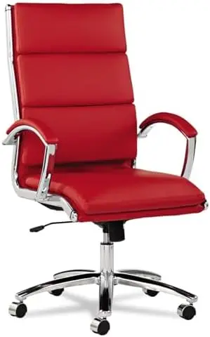 Alera, Red Neratoli Series HighBack Swivel/Chair, Soft Leather, Chrome Frame, High-Back