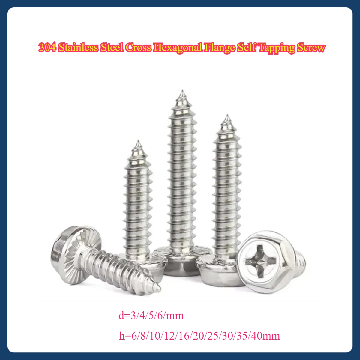 304 Stainless Steel Cross Hexagonal Flange Self Tapping Screw/Nail Recess Self Tapping Wood Screw M3M4M5M6