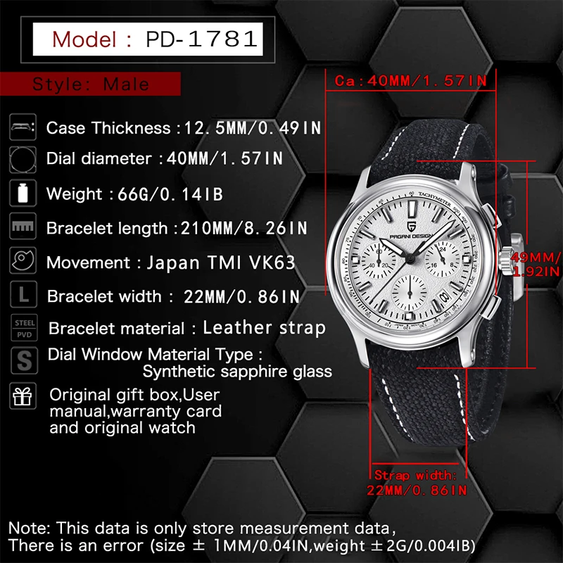 PAGANI DESIGN Top Brand Quartz Men Watch VK63 Sapphire Glass Stainless Steel Waterproof Chronograph 40mm Classic Watches for Men