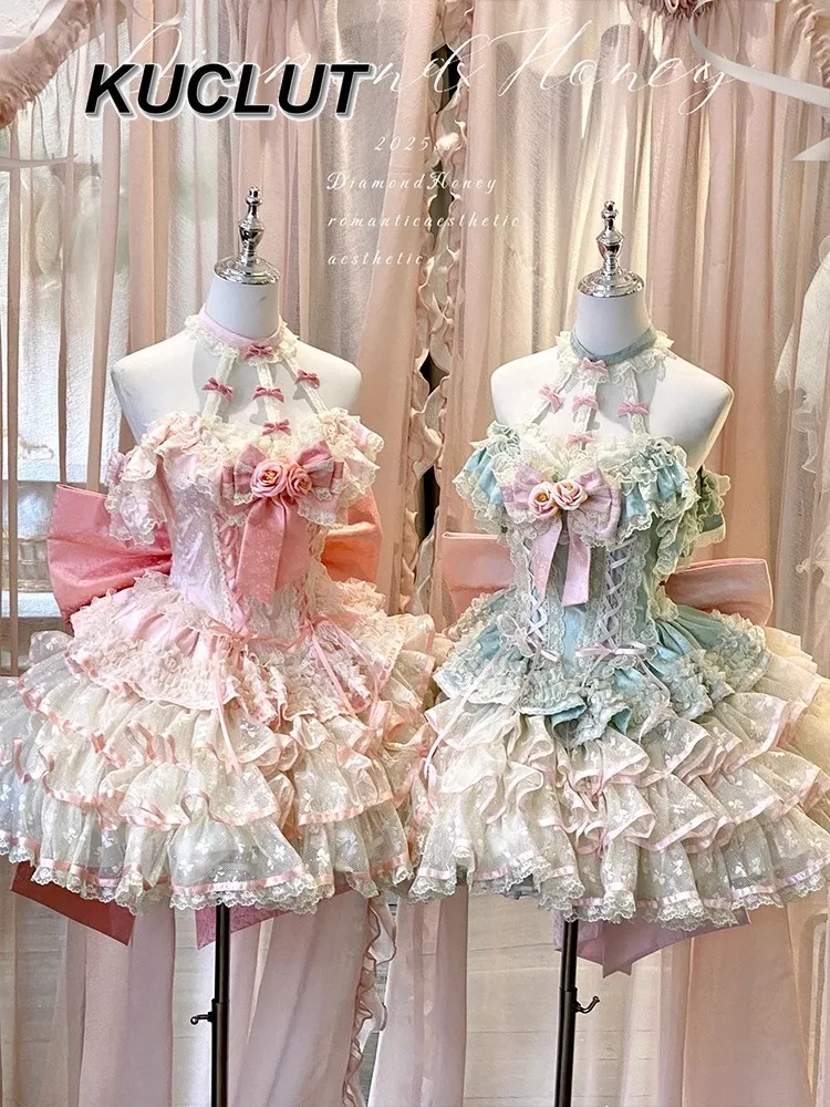 2025年新作 夏 レース ロマンチック スイート プリンセスドレス キュート ロリータスタイル ファッション ボールガウン レディース