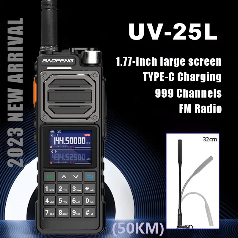 Imagem -05 - Baofeng-walkie Talkie Portátil Uv25 10w Tri-band 50km Rádios em Dois Sentidos Bf-uv25 25l Ampliar Bateria Tipo-c Carregamento Real