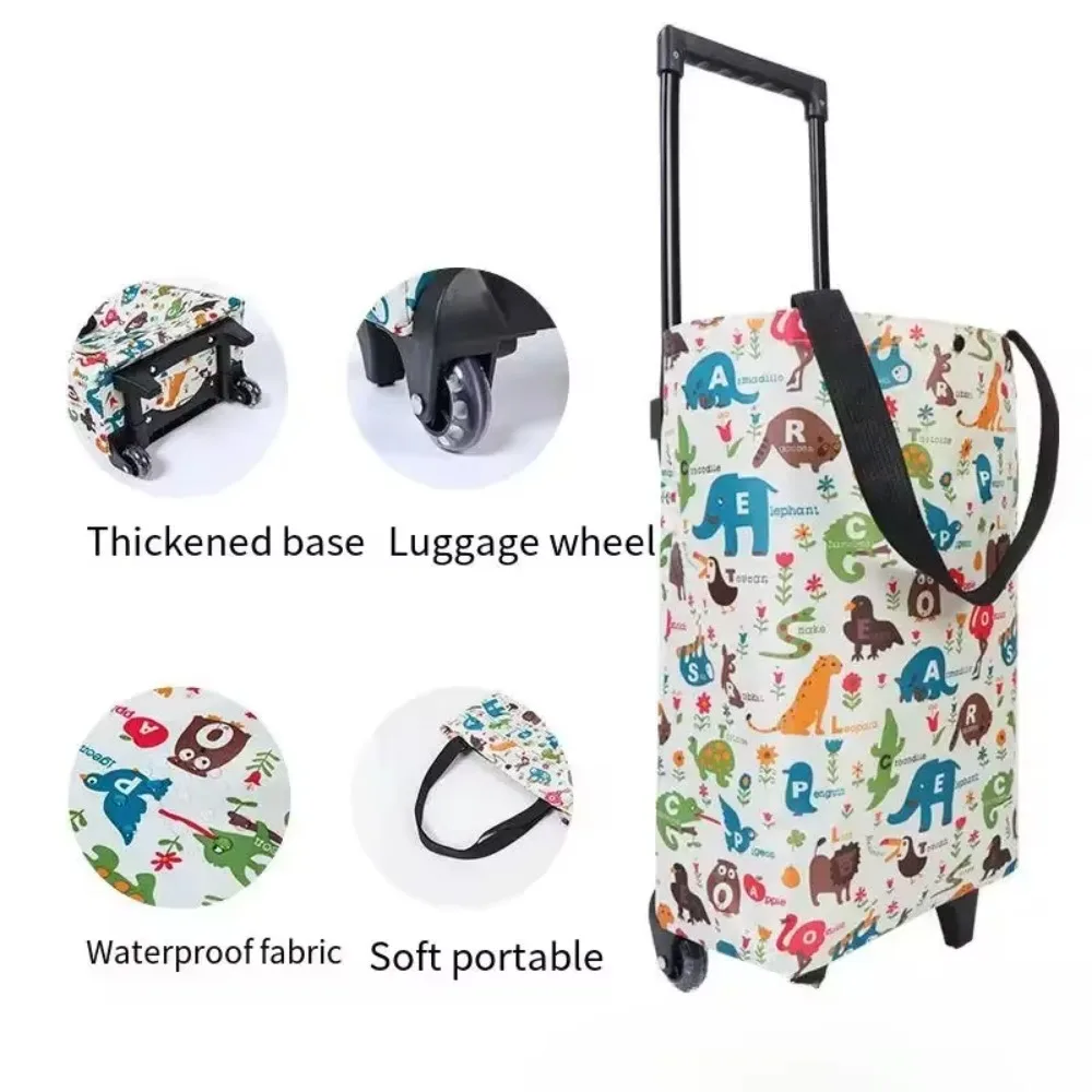 Small Foldable Shopping Cart with Wheels Folding Carrying Bag Waterproof Rolling Trolley Handbag Stair Climber Travel Telescopic