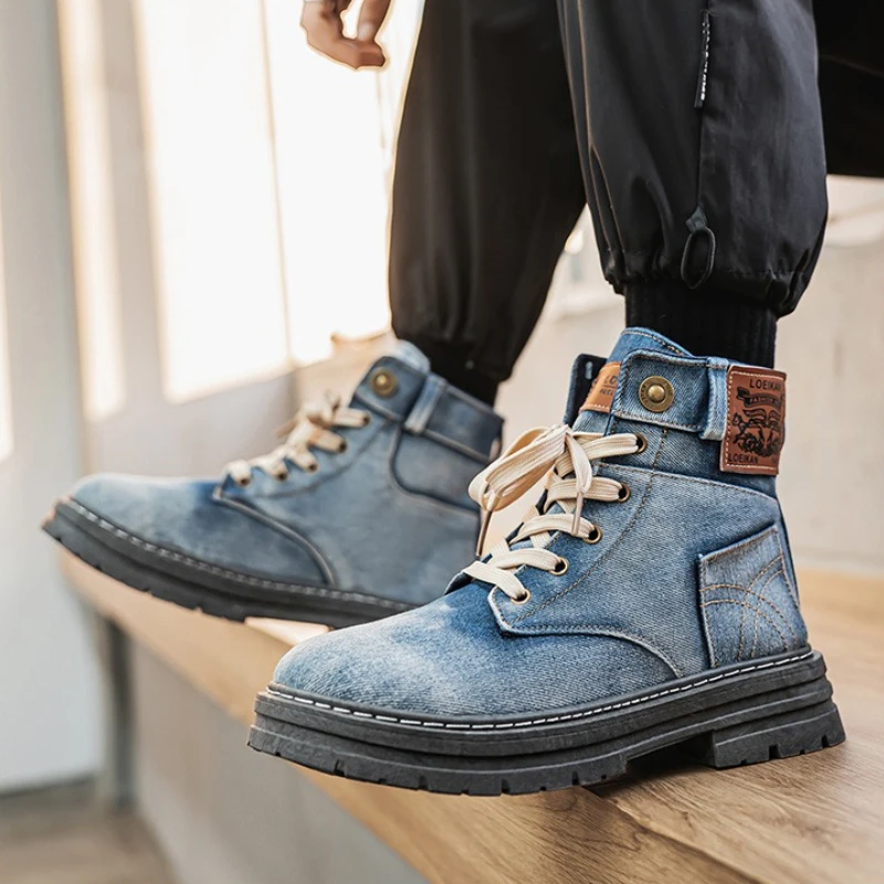 Retro Ankle Boots Men Western Cowboy Boots Man Designer Canvas Shoes Designer Men's Motorcycle Boot Plus Size Botas Hombre 2025