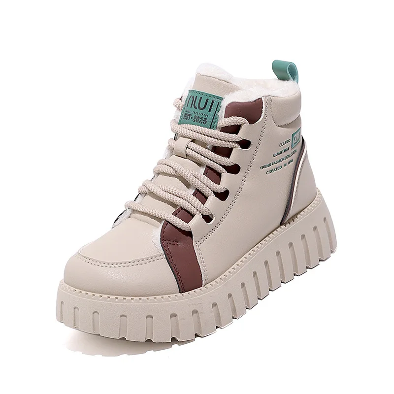 

Boots Women New 2025 Shoes Luxury Designer Flat Heel Plush Winter Footwear Lace Up Round Toe Ladies Lolita Mid Calf Fashion Med