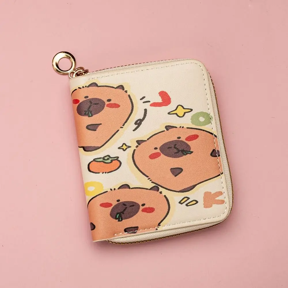 Nueva cartera corta con cremallera de capibara, monedero impermeable de dibujos animados, tarjetero de cuero PU multicapa