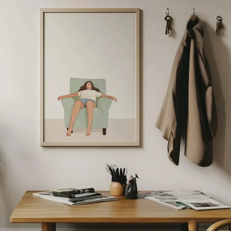 Canvas Painting Funny Watercolor Illustration Tired Mother Sleeping Wall Art Poster Motherhood Kitchen Room Home Decor Mom Gift