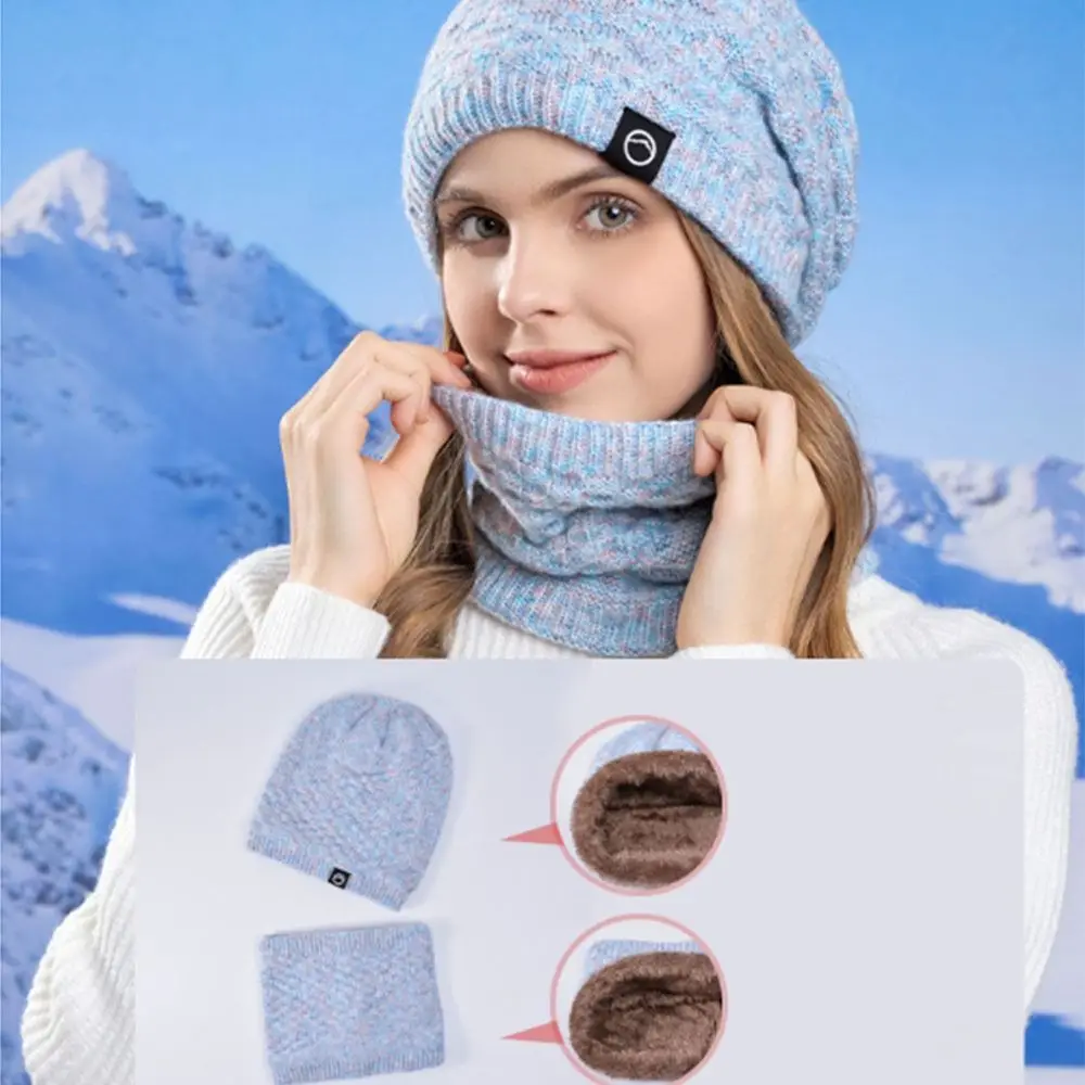 Neck Warmer Winter Beanie Hats Scarf Set Cold Proof Windproof Women Warm Knitted Hat Ear Protection Thicken