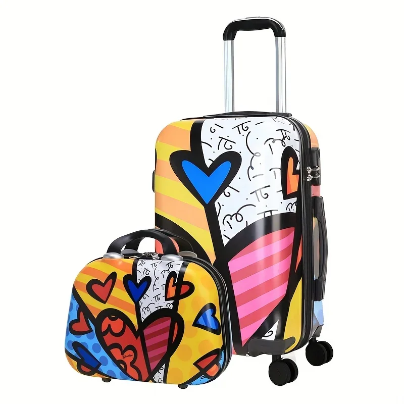 Novas malas chiques Love HeartCarry-on com rodas giratórias, casca dura ABS durável, fecho com zíper para viagens