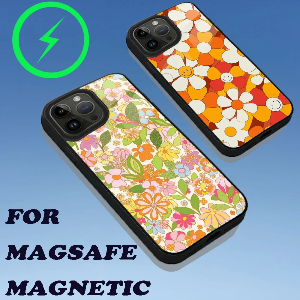 Groovy Flowers Hippie Bohemian Floral Phone Case For iPhone 16,15,14,13,12,11,Plus,Pro,Max Mini Magsafe Magnetic Wireless