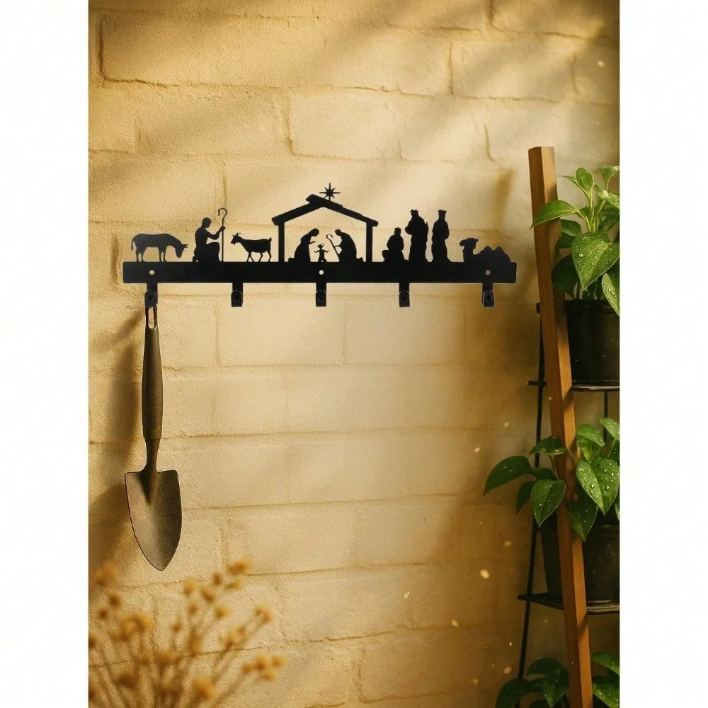 Vintage 6 Hook Metal Stocking Holder Wall Mounted Mantel Fireplace Christmas Rustproof Iron Hanging Unique Holiday Gift Ornament