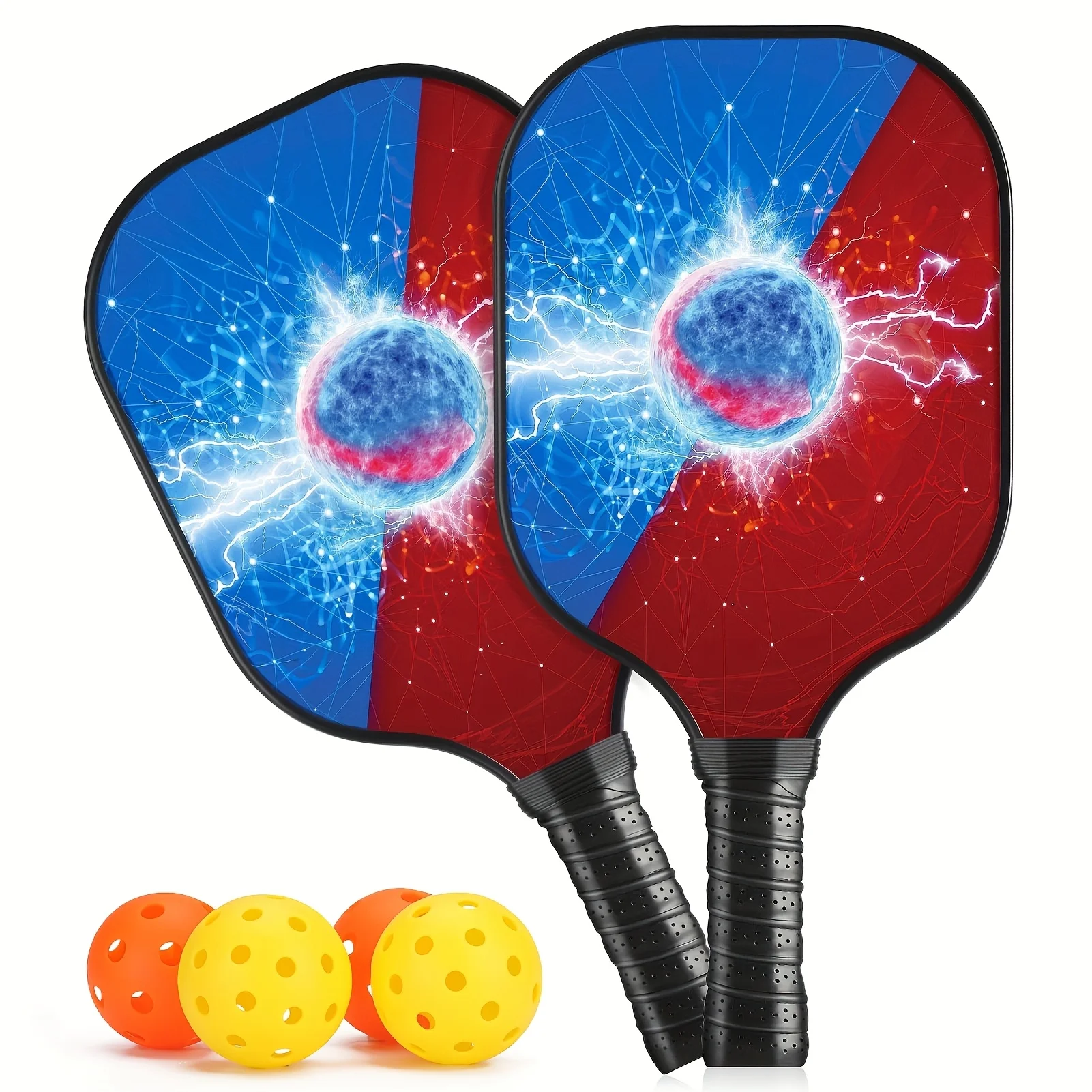 

2PCS Pickleball Paddle Set with 4 Balls and Bag Fiberglass Rackets Honeycomb Core Anti-Slip Grip Outdoor Sports