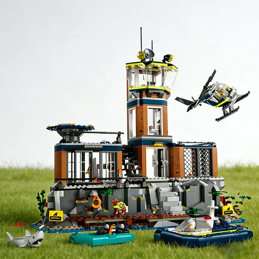 

Наборы MOC из 980 деталей: Серия «Город», строительные блоки, кирпичи, модель тюремного острова, игрушки-конструкторы, подарки для праздников и вечеринок