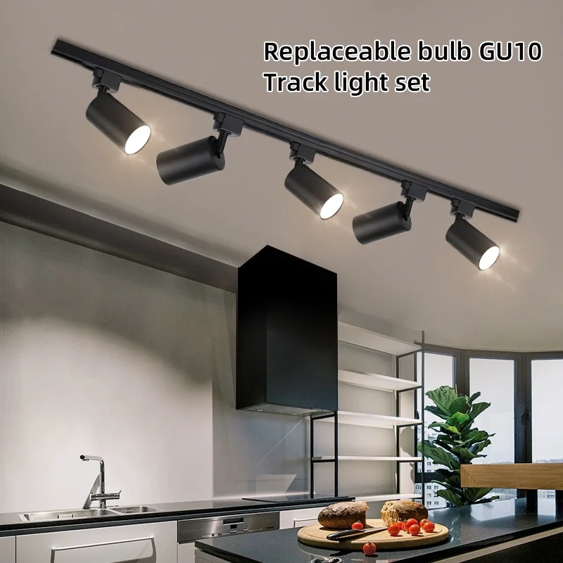 Full Set Track Light Led Ceiling Light Replaceable GU10 Bulb Spotlight for Living Room Kitchen Store Bedroom Lighting Fixture