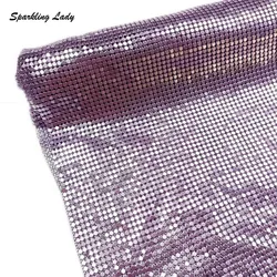 Tela de malla con lentejuelas metálicas de aluminio, tela suave y Flexible con purpurina púrpura para coser vestidos de noche y fiestas, DIY