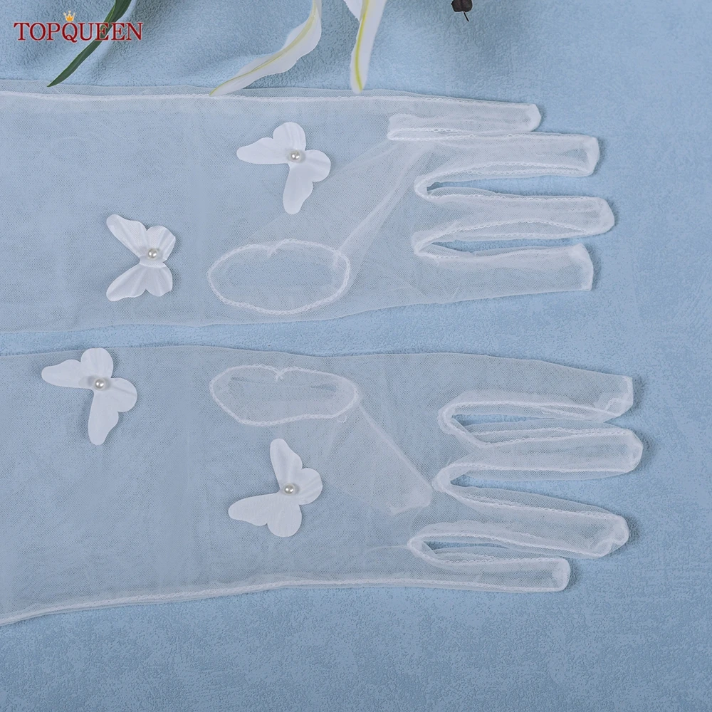 TOPQUEEN  Bridal Gloves With Off White Applique Butterfly High-Quality Gloves Elbow Length Party Performance Accessories Diy T09