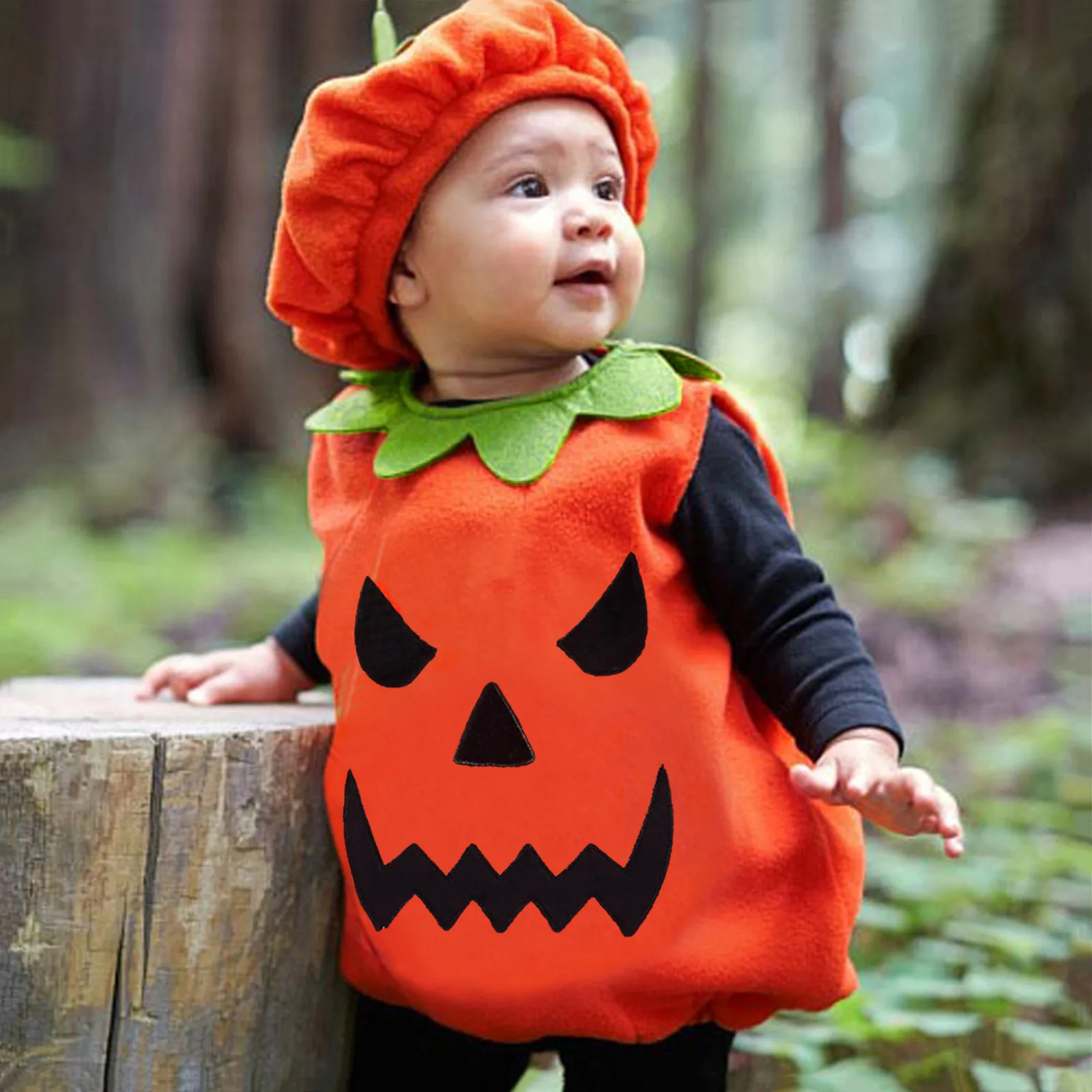 

Men And Women Baby Sleeveless One-Piece Pajamas With Hat Cute Onesie Children's Costumes Halloween Burst Pumpkin Modeling