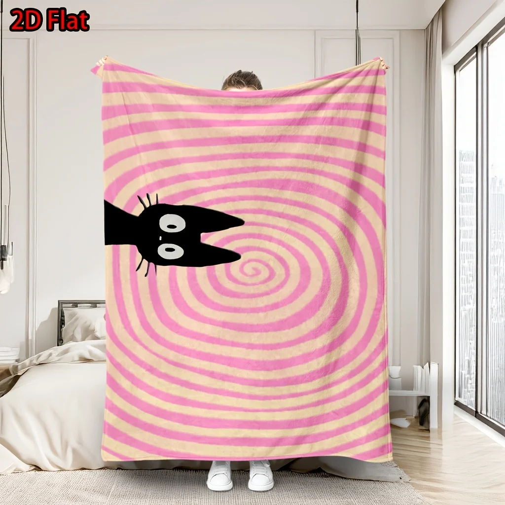 Super Cute Pink Stripe Swirl Cat Throw Blanket Aesthetic Boho Chic Cozy Living Room Wrap Gift Girl Women Trendy Bedroom Decor